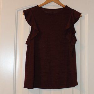 A New Day Ruffle Sleeve Top - Burgundy Sz Small